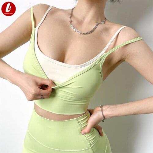 DOUBLE Layer&Strap Nylon Gym Sports Bras Top Women Padded Push Up Sweat-wicking Yoga Workout Bras Athletic Brassiere