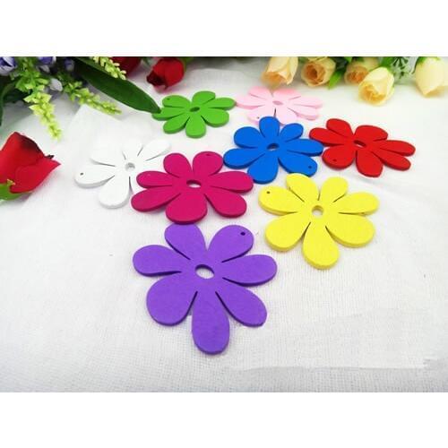 100pcs/lot Fashion Mixed color Lead-free Hollow Flowe Wooden Necklace Pendant Charm Beads Gift 52x56mm (K04552)