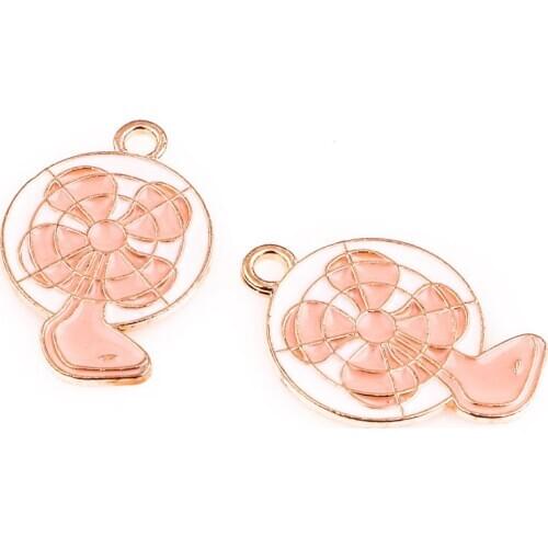 20pcs Alloy Enamel Drop Oil Cute Pink Desktop Electric Fan Golden Pendant Findings Charms for DIY Necklace Accessories Making