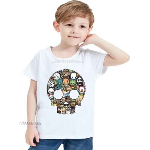 2018 Summer Girl & Boy Short Sleeve T shirt Children Cartoon Slasher Skull Print T-shirt Baby Kids Funny Casual Clothes,HKP5744