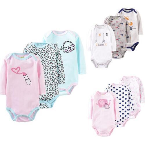 3Pcs/Pack Baby Clothes Set Newborn Cotton Clothes Leopard Print Bodysuit Toddler Cute Cartoon Long Sleeved Clothing 0-9Months