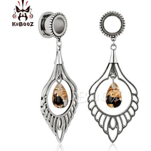 KUBOOZ Ear Piercing Gauges Stainless Steel Fashion Dangle Plugs Tunnels Body Jewelry Earrings Expansion Fashion Gift 10PCS/Lot