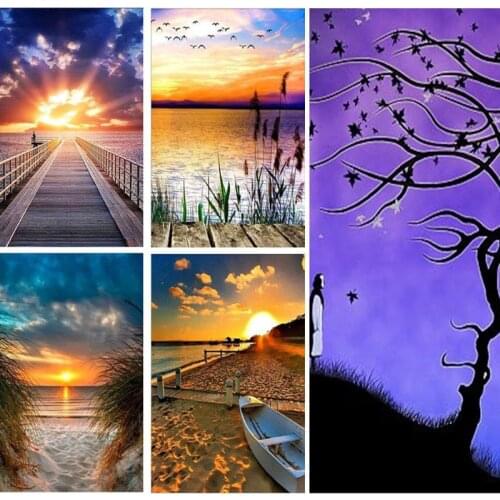 5D DIY Diamond Painting Landscape Full Square Drill Mosaic Scenery Resin Embroidery Sundown Decor Home