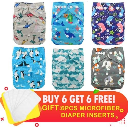Baby Cloth Diapers One Size Adjustable Washable Reusable for Baby Girls and Boys 6 Pack with 6 Microfiber Inserts Ohbabyka