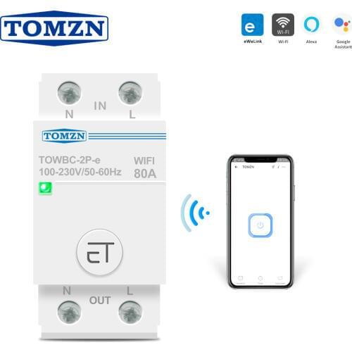 63A 80A Single phase Din Rail WIFI Circuit Breaker Smart Switch Remote Control by Ewelink APP for Smart Home TOMZN MCB timer