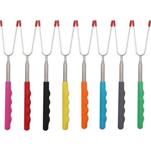8pcs Barbecue Fork Stainless Steel Skewers Telescopic Shish Kebab Color Handle BBQ Sticks Barbecue Tools Accessories