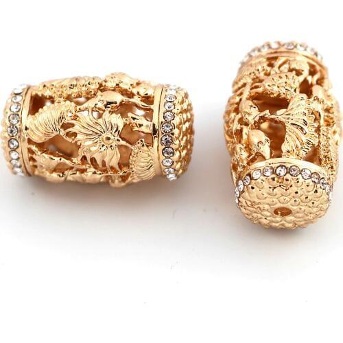 African Spacer Beads Hollow Metal Connectors Crystal CZ Paved DIY Findings for Ghana Ashanti Akan Men Women Wedding Necklace Set