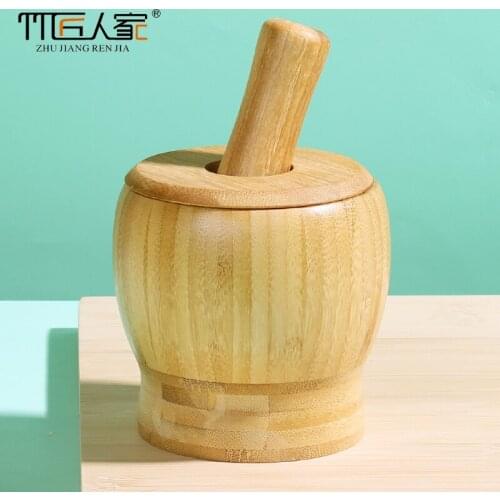 Old-Fashioned Garlic Mortar Household Manual Garlic Press Bamboo Mashing Jar Solid Wood Meshed Garlic Device Kitchen Accessories