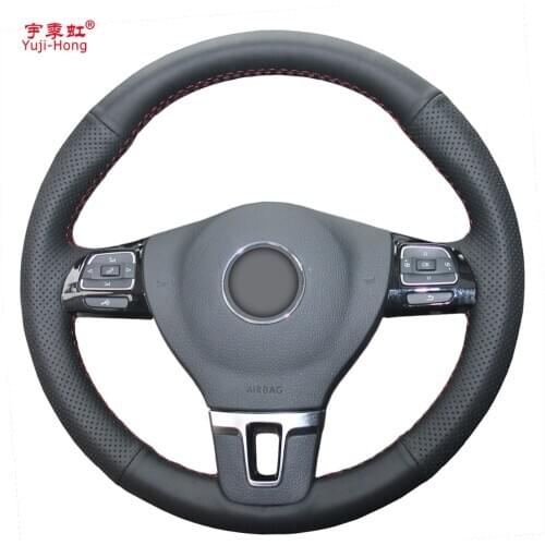 Yuji-Hong Artificial Leather Car Steering Wheel Covers Case for Volkswagen VW CC Golf 6 Tiguan Passat Touran Hand-stitched Cover