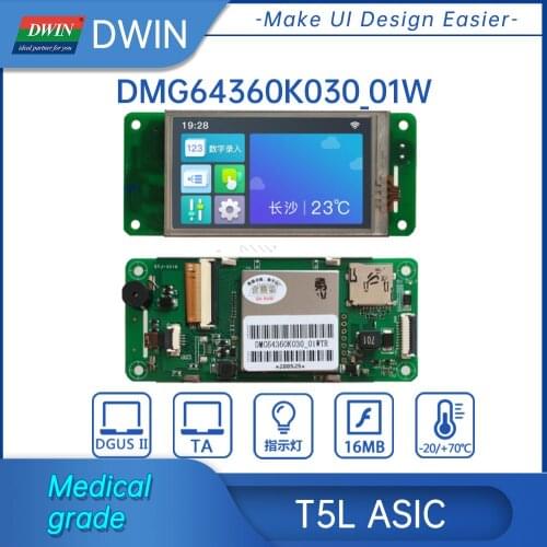 DWIN 3.0 Inch 640*360 IPS TFT LCD Display Smart UART 16.7M Colors Touch Panel Standard instruction set (TA) / DGUSⅡ system