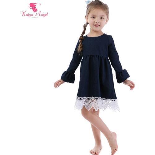 Kaiya Angel 2018 Denim Long Sleeve Princess Dress for Children Toddler Girl Summer Dresses Party and Wedding Factory Wholesale