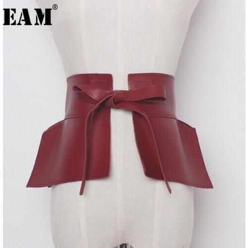 [EAM] 2021 New Spring Solid Color Black Red Pu Leather Bow Belt Women Fashion Tide All-match JC60601