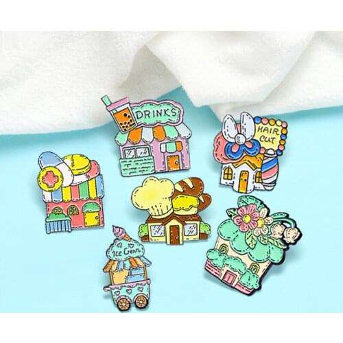 Lovely DRINKS Hair cut Pharmacy Ice cream truck bakery Enamel Pins Brooches Lapel Pin Shirt Bag Badge Jewelry Gift for Friends