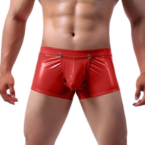 Gay Men Sexy Thong Faux Leather Lingerie Briefs Underwear Hollow Out open Pouch Latex Boxer Shorts String Sissy Lingerie for Men