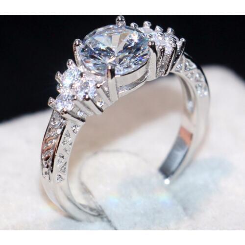 Classical Simple Fashion Jewelry Handmade 925 Sterling Silver Three Stone 5A White Clear Zirconia Women Wedding Band Ring Gift