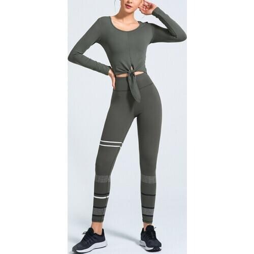 Two Pieces Set for Sportswear Women Outfits Long Sleeve Woman Shirt Fall Clothes Yoga Suit Vital Seamless Compression Leggings
