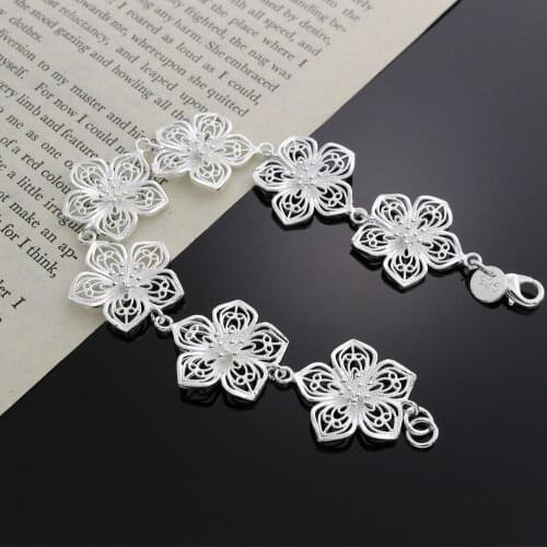 Beautiful fashion silver color charm flower Bracelet for women lady wedding high quality classic jewelry holiday gift , H317
