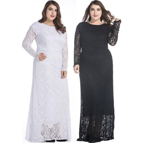 TUHAO Lace Dress Hollow Out Black White Party Dresses Plus Size 7XL 6XL 5XL Elegant Womens Dresses Maix Long Robes Femme CM331