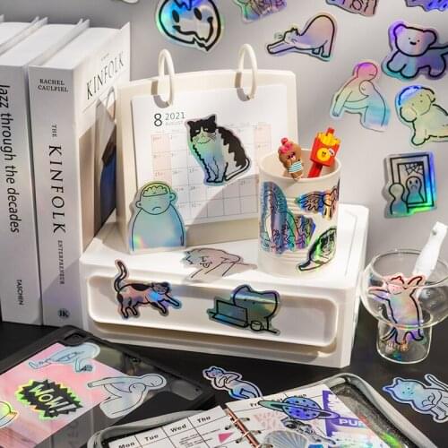 30pcs Cute Emotional Laser Stickers Aesthetic INS Cool Flash Bullet Journaling Accessories DIY Phone Case Deco Luggage Stickers