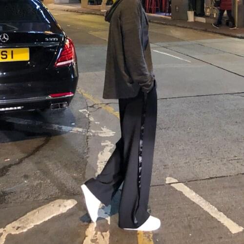 Men Casual Pants Black Loose Straight Harajuku Side Striped Trousers Male Baggy Stylish High Street All-match Modern Gentleman