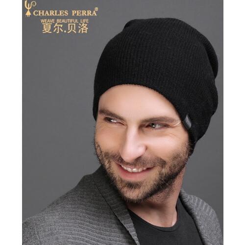 Charles Perra Men Knitted Hats Winter Double Layer Thicken Wool Hat Fashion Casual Male Skullies Beanies Plus Velvet 3317