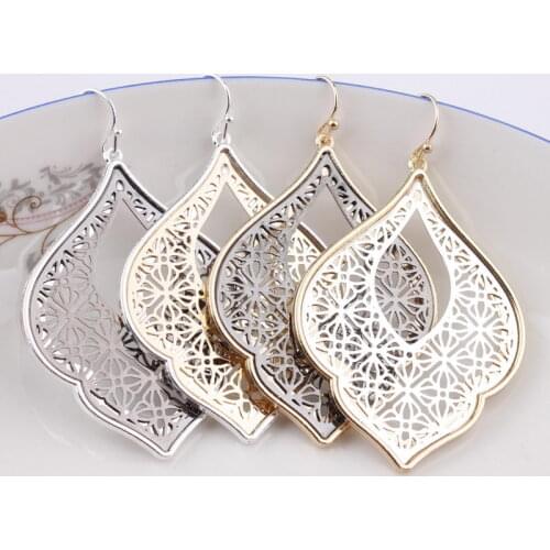 ZWPON 2020 New Party Dress Morocco Teardrop Earrings for Women Fashion Two Tone Zinc Alloy Cutout Statement Earrings Wholesale