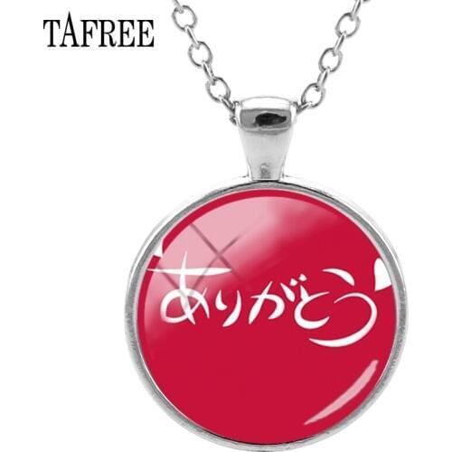 TAFREE Thank you Pattern Glass Dome necklace Japan text round choker for Teacher family friends jewelry JP70