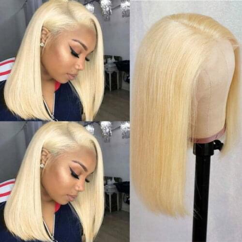 613 Blonde Bob Wig Bone Straight Short Bob Wig Brazilian Remy Transparent T Part Human Hair Wigs For Black Women