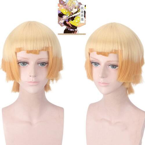 Japanese Anime Demon Slayer: Kimetsu no Yaiba mens Agatsuma Zenitsu cosplay wig orange short hair wig Add Adult Kimono costumes