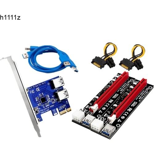 PCI-E Riser PCI Express 1x to 16x Riser Card Adapter PCI-E 1 to 2 USB 3.0 PCIE Slot Port Multiplier for BTC Bitcoin Miner Mining