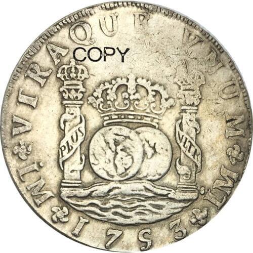 Peru 8 Reales Fernando VI 1753 LM J Cupronickel Plated Silver Copy Coins High Quality