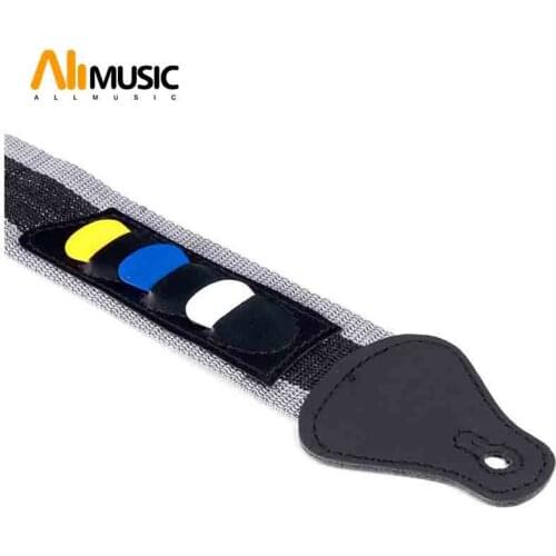 Electric Acoustic Bass Guitar Strap W/3 Pick Plectrums Holders Leather Ends Multifunction Black Useful Nylon