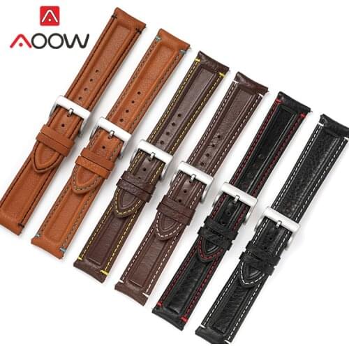 20mm 22mm Genuine Leather Strap Stainless Steel Buckle Men Replacement Bracelet Band for Huawei Watch GT 2 46mm Samsung Active2