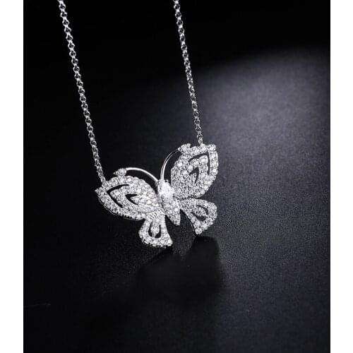 Luxury Butterfly Pendant Necklaces Fashion Womens Stone Shine CZ Animal With Chain Necklace Morocco Jewelry Collares Mujer