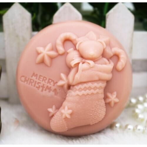 Christmas Socks 2D Silicone Molds Handmade Soaps Mould Cute Bear Mold Silica Gel Silicone Rubber Day for Make Soaps Mould PRZY