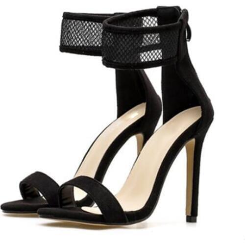 Summer Open Toe Sandals Women Mesh Belt Hole Cut Out Hollow Stilettos High Heels Casual Clubwear Shoes black beige shoe
