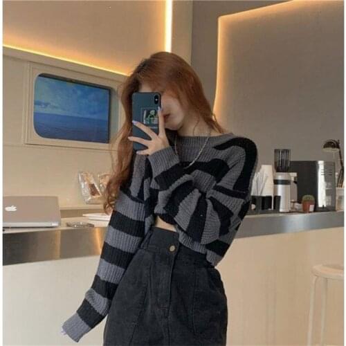 New Women Stripe Sweater Autumn Winter Loose Long Sleeve Pullover Tops Korean Ladies Knitted Patchwork Korean Sweaters2021
