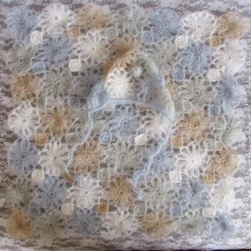 Knitted Baby Lace Floral Bonnet and Wrap Baby Girls Outfit Stretch Wrap Girls Hat Basket Layer Fabric Newborn Wraps Photo Props