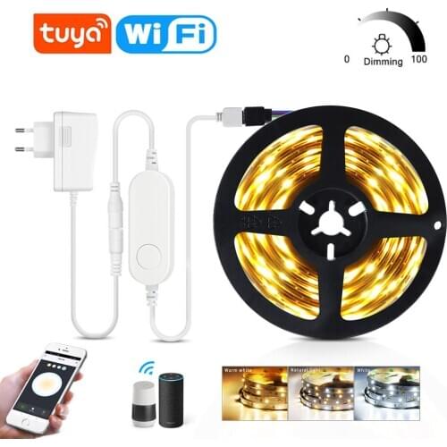 WIFI Switch Led Strip Alexa Tuya Smart Life Diode Tape Adhesive Dimmable Ruben Kitchen Room Decor 220V To 12V LED Light