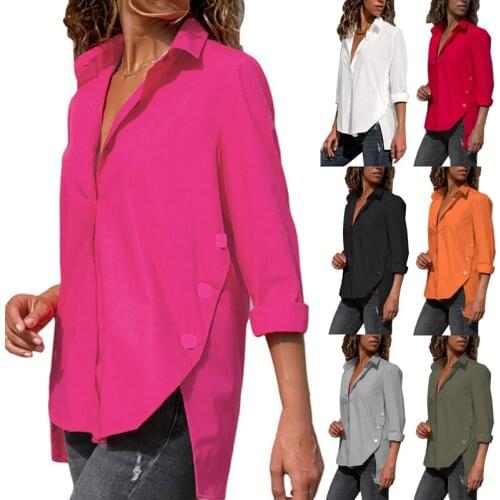 Irregular WomenS Blouse Shirt Long Sleeve Turn-Down Collar Female Blouse 2021 Spring Summer Lady Office Shirts Top Plus Size