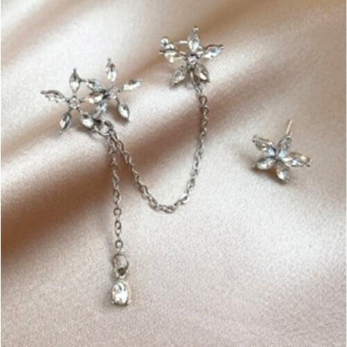 South Koreas best-selling new butterfly tassel ladies asymmetrical water drop pendant earrings S925 silver needle personalized