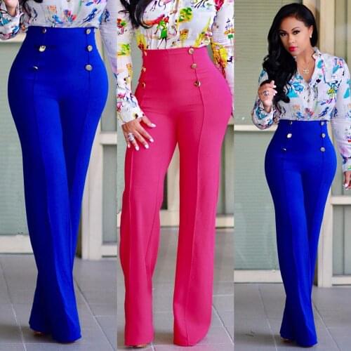 Ladies Early Autumn New Decorative Button Solid Color All-Match Fashion Straight Leg Trousers