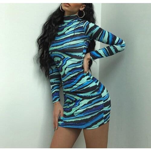Women Long Sleeve Midi Dress Casual Hot Fashion Sexy Stripes High Neck Tight Slim Fit Bag Hip Dresses Clothing