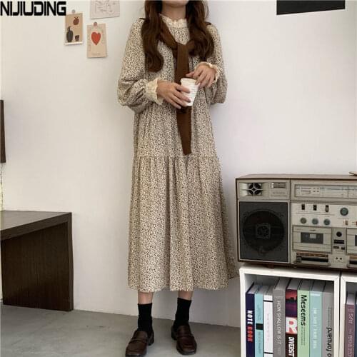 2021 Spring Rero Lace Patchwork Women Chiffon Dresses Flare Sleeve O-neck Loose Female Floral Printed Maxi Dress Mujer Vestidos