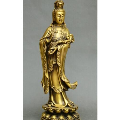 10"Chinese Buddhism old bronze Guanyin Kwan-yin Bodhisattva Goddesses statue