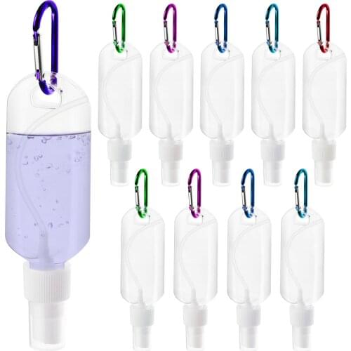10pcs 50ml Empty Hand Sanitizer Bottles Leakproof Travel Fine Mist Spray Bottle with Keychain for Alcohol Toiletries Liquid Soap