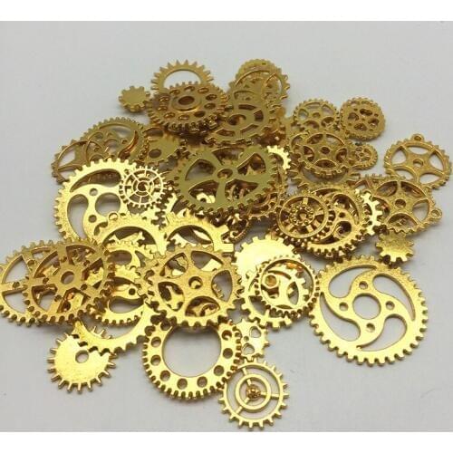 100g Metal Alloy Mixed Cogs Gears Steampunk Charms for Pendants Embellishments Antique Silver Golden and Rose Gold Color