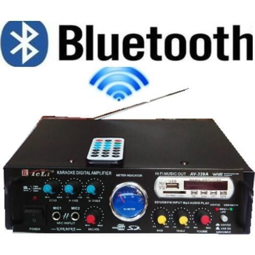 2-channel home Bluetooth Karaoke digital amplifier AC220V AV-339A 80W+80W AMP with FM radio Support USB TF card microphone input