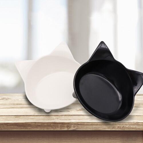 2pcs/lot black and white Cat Bowls Set Shallow Cat Food Bowls Eating Drinking Bowl Whisker Fatigue Stress Relief Non-Slip Cat