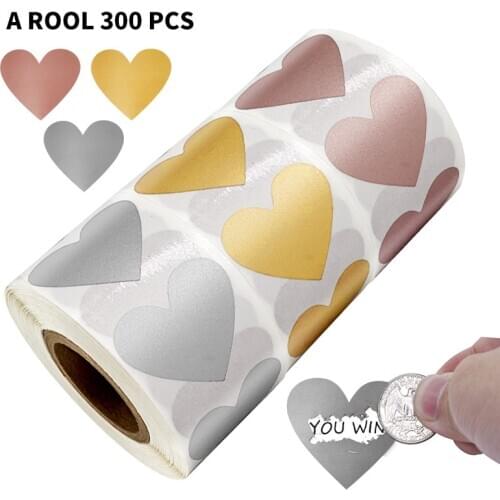 300pcs Colorful Round Heart Shaped Scratch Off Stickers For Custom Game Party Activity Sticker Clear Stickers Stationery Sticker